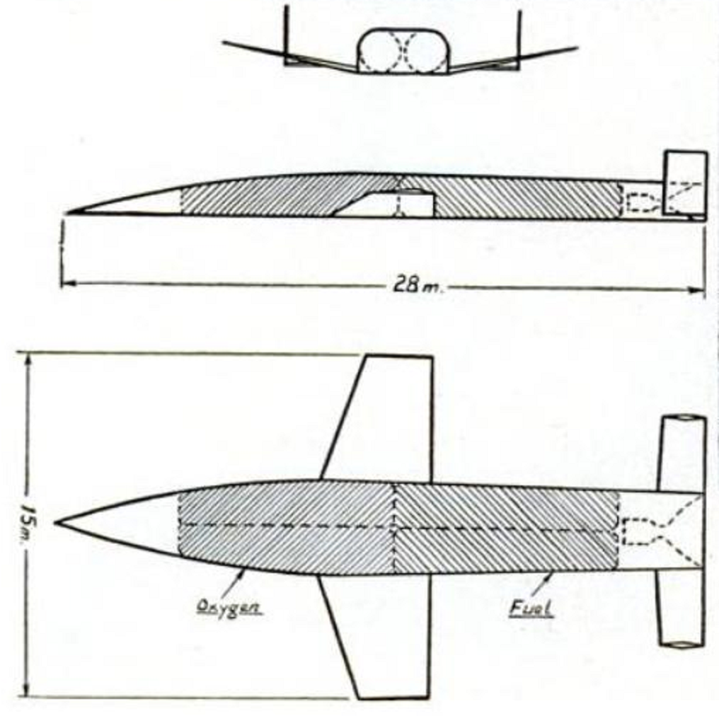  сделанные конструктором чертежи в трех проекциях самолета Зенгера-Бредт