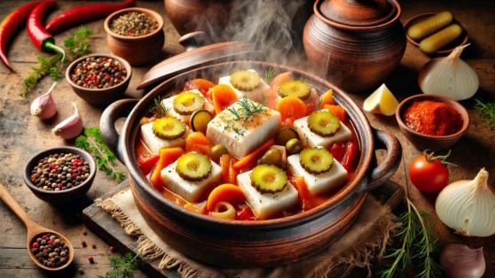    Готовим в горшочках: аппетитный хек с солеными огурцами Виктория Шварц