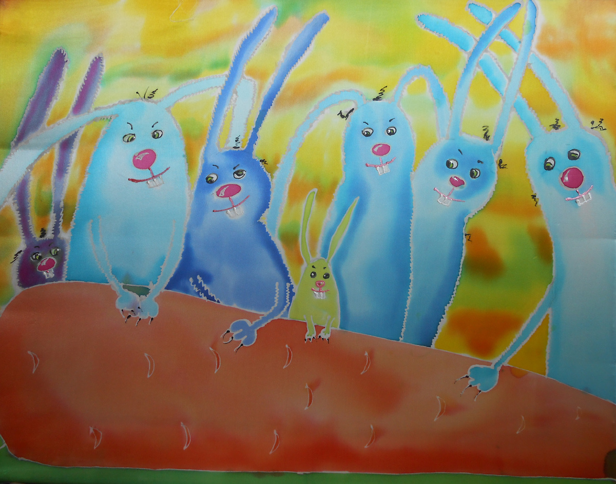 СемьЯ. Батик по мотивам картин В.Кирдий. Работа автора.