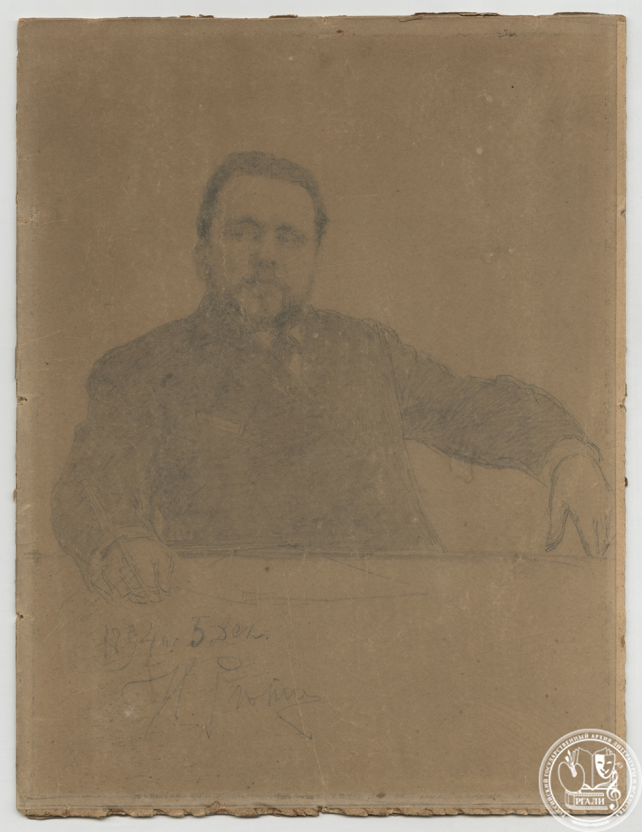 Рисунок И.Е. Репина Портрет Ф.Ф. Фидлера. 5 декабря 1894 г.. РГАЛИ. Ф. 518. Оп. 4 Б., графитный карандаш