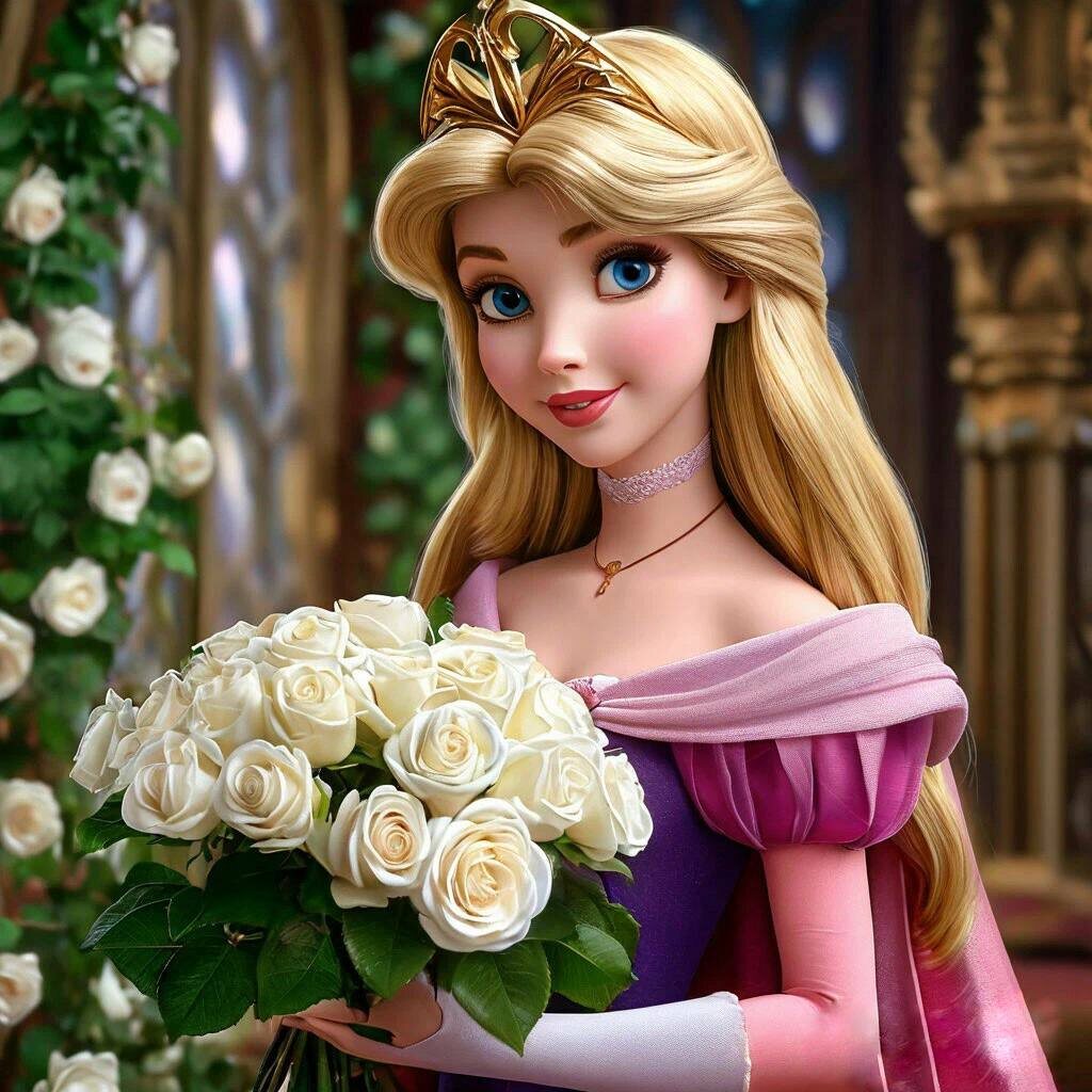 Принцесса Аврора с букетом белых роз