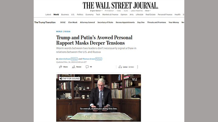    The Wall Street Journal. "Трамп избегает демонизации Владимира Путина, поскольку намерен заключить с ним сделку".