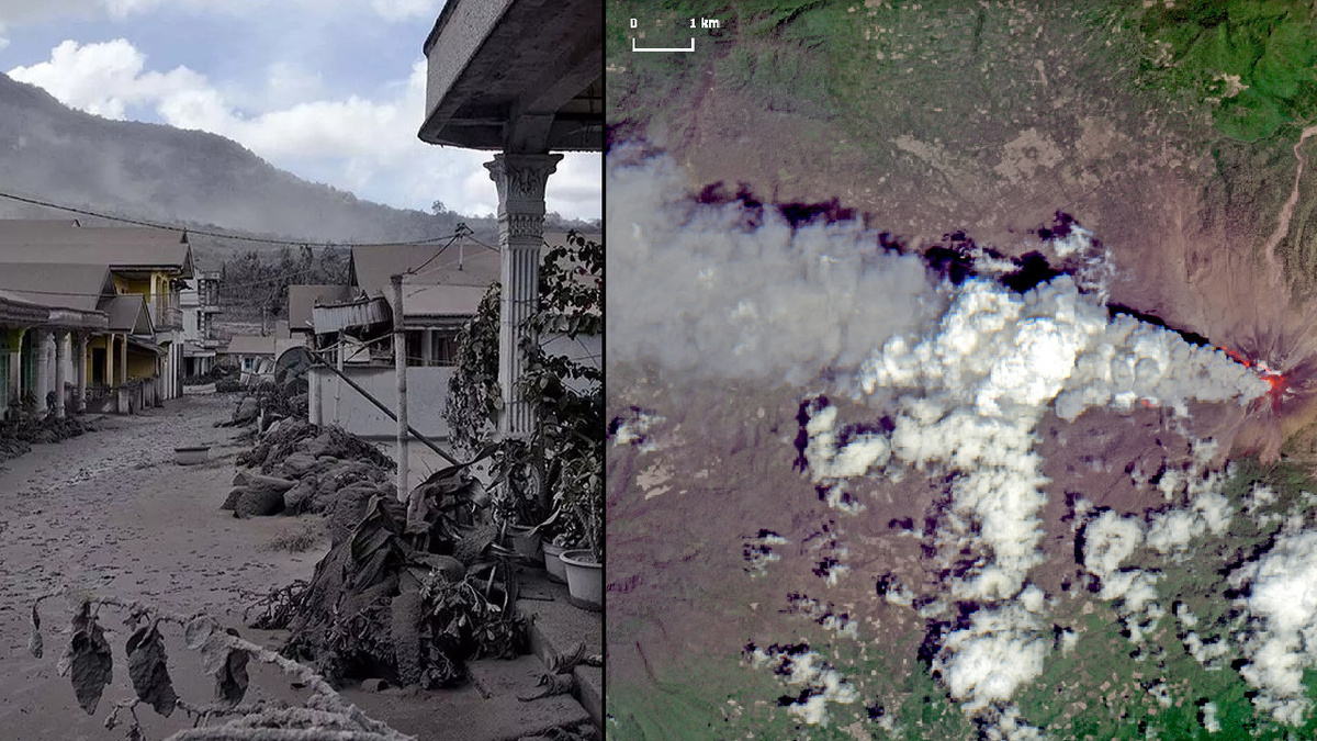 Деревня у подножия Левотоби / Снимок вулкана 13 ноября