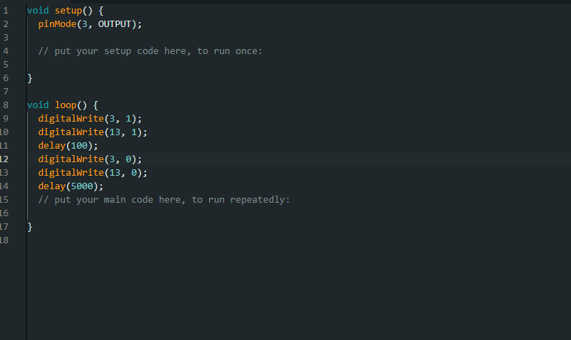 Забыл написать в коде pinMode(13, OUTPUT); (это делается в setup). 