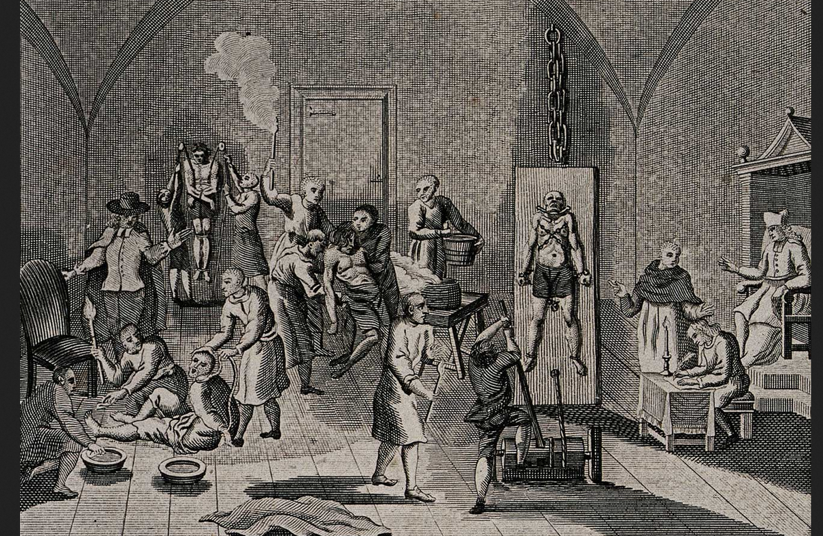 Пытки испанской инквизиции. Гравюра XVIII века.