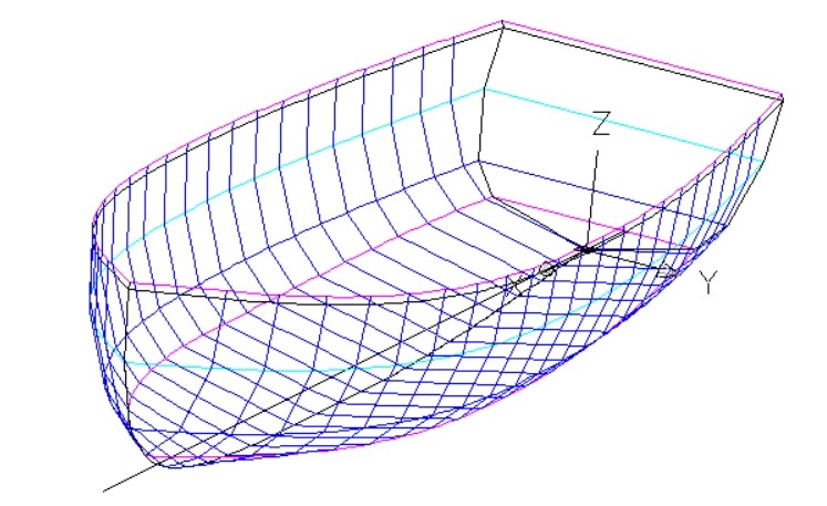 Проволочная моделька лодки. Фалик DXF. Визуализация в АвтоКАДе.