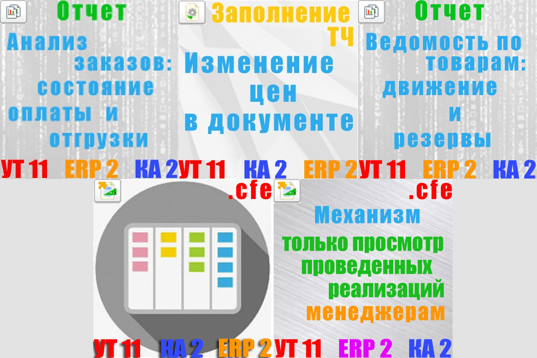 Логотипы каждого функционального решения для 1С 8 Управление торговлей ред. 11, Комплексная автоматизация или ERP Управление предприятием ред. 2