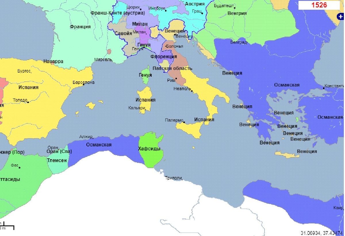 карта средиземноморья начала 16 в