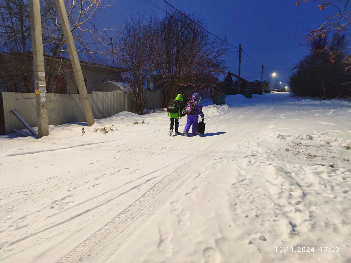 Паша с Алисой идут домой из школы
