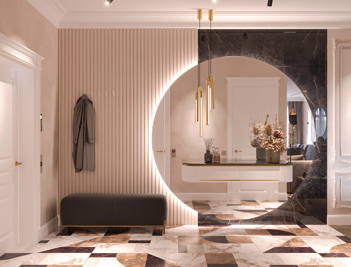 интерьер прихожей, стиль неоклассика