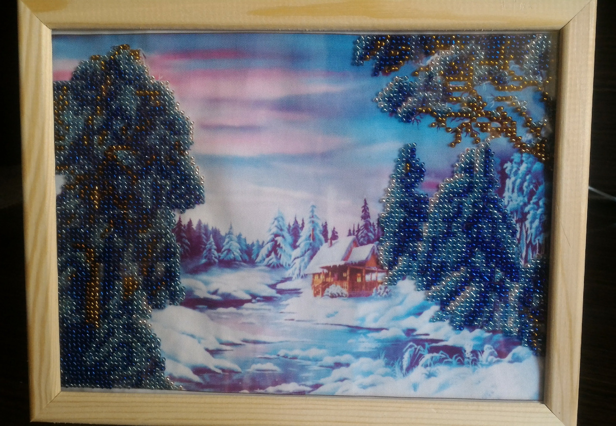 Картина из фикс прайс, частичная вышивка бисером 