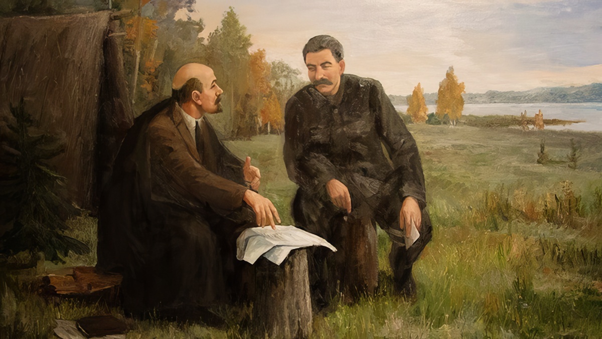 Ранняя советская лениниана в качестве «шалашного» гостя Ленина неизменно изображала Сталина, хотя он ни разу не бывал в Разливе