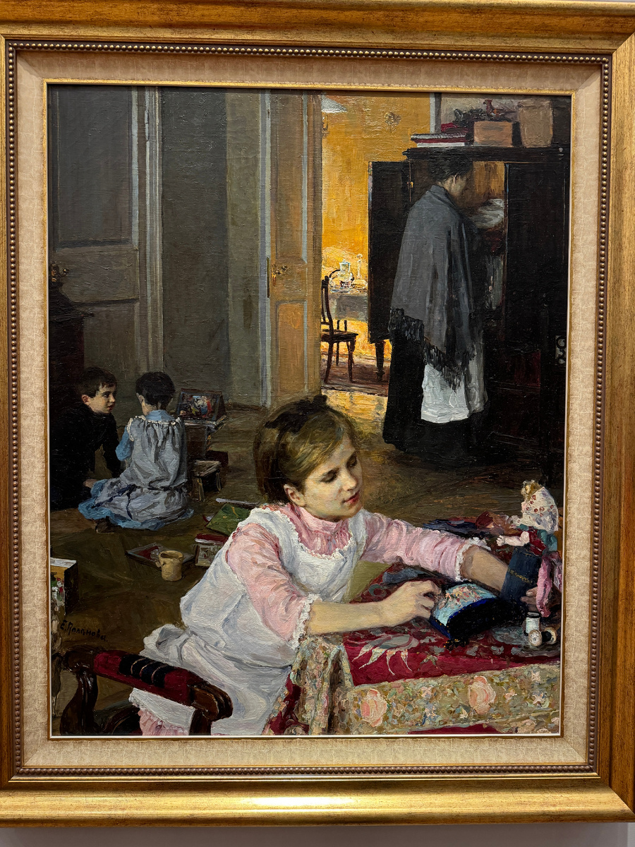 ЕЛЕНА ПОЛЕНОВА (1850-1898) В детской. 1889 Холст, масло Челябинский государственный
музей изобразительных искусств Выставки: 20-я ТПХВ 1892-1893 (Санкт-Петербург, Москва)
YELENA POLENOVA (1850-1898) n the Nursery. 1889 Oil on canvas Chelyabinsk State Museum
of Fine Arts Exhibitions: 20° of the Society for Travelling Art Exhibitions 1892-1893
(Saint Petersburg, Moscow)