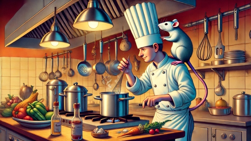 Реми крыса готовит на кухне