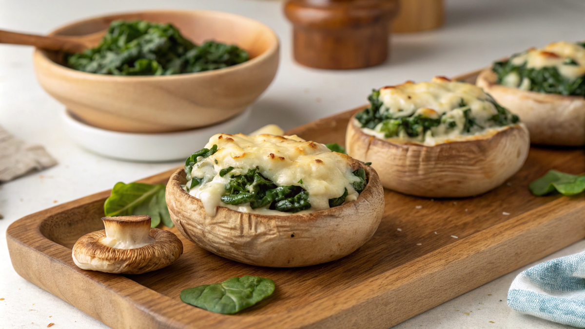 Фаршированные шампиньоны с сыром и шпинатом