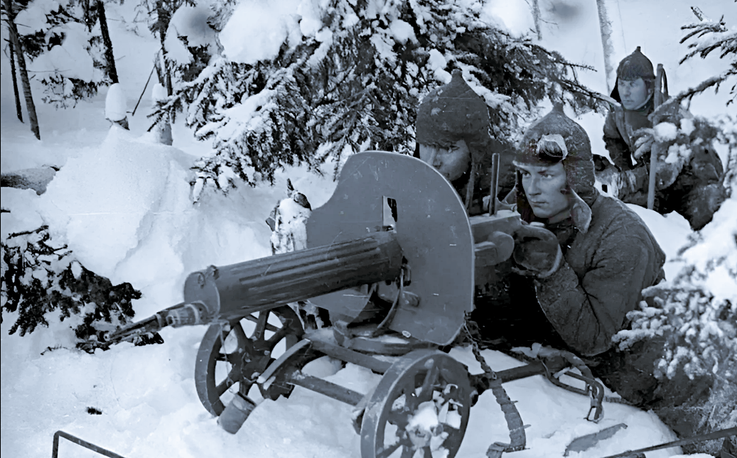 Красноармейцы на полях сражений Зимней войны.