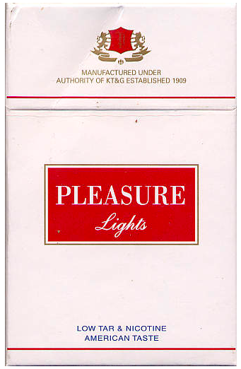 "Pleasure" Lights. Duty Free, Узбекистан, 2003 год. 20 штук с фильтром в боксе и в целлофане. Производитель: "Korea Tobacco & Ginseng Corp.". Владелец торговой марки: "Korea Tobacco & Ginseng Corp.".