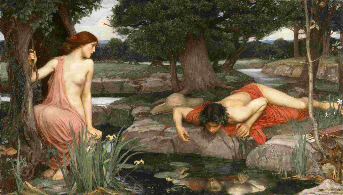 Narcissus and Echo (1903), a Pre-Raphaelite interpretation by John William Waterhouse, Walker Art Gallery.