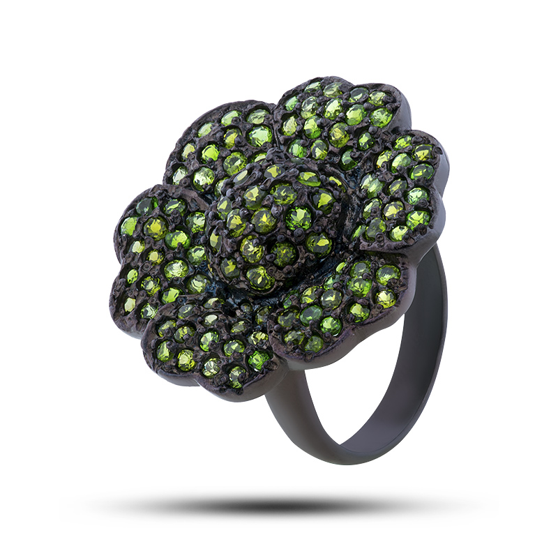 Кольцо серебряное с цаворитом, Цветок от Галереи Самоцветов