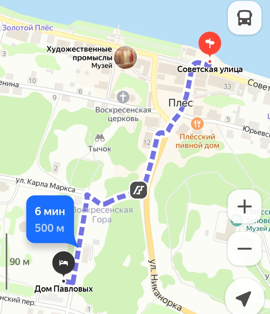 Расположение Дома Павловых в Плёсе на Яндекс картах