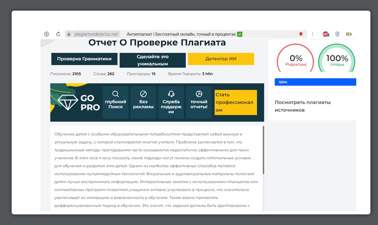Мой отчёт о проверки на Плагиат.