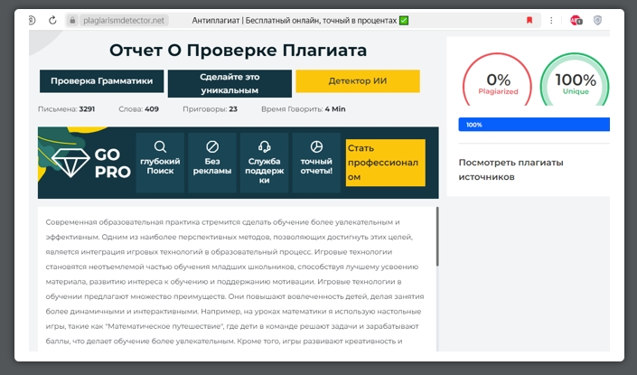  Мой отчёт о проверки на Плагиат.