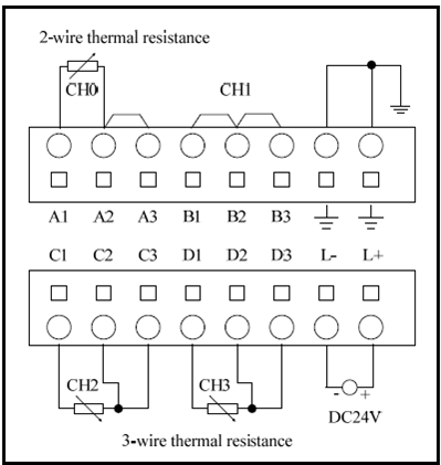 Рис.2 — Схема подключения датчика PTC к модулю ввода/вывода K631-04RD