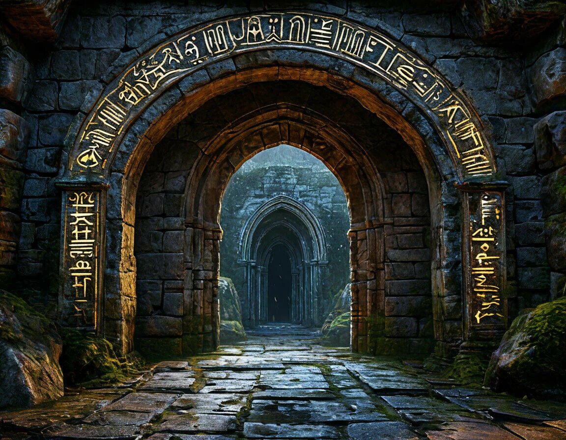 Каменная арка с древними символами. Нейросеть Шедеврум.