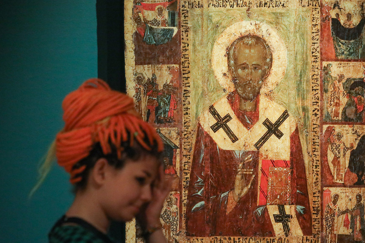 Софья Сандурская / ТАСС📷Икона на выставке «Святитель Николай Чудотворец. Иконы XIII–XX веков»