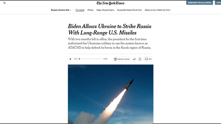    Запад поднимает ставки//Скриншот страницы с сайта New York Times