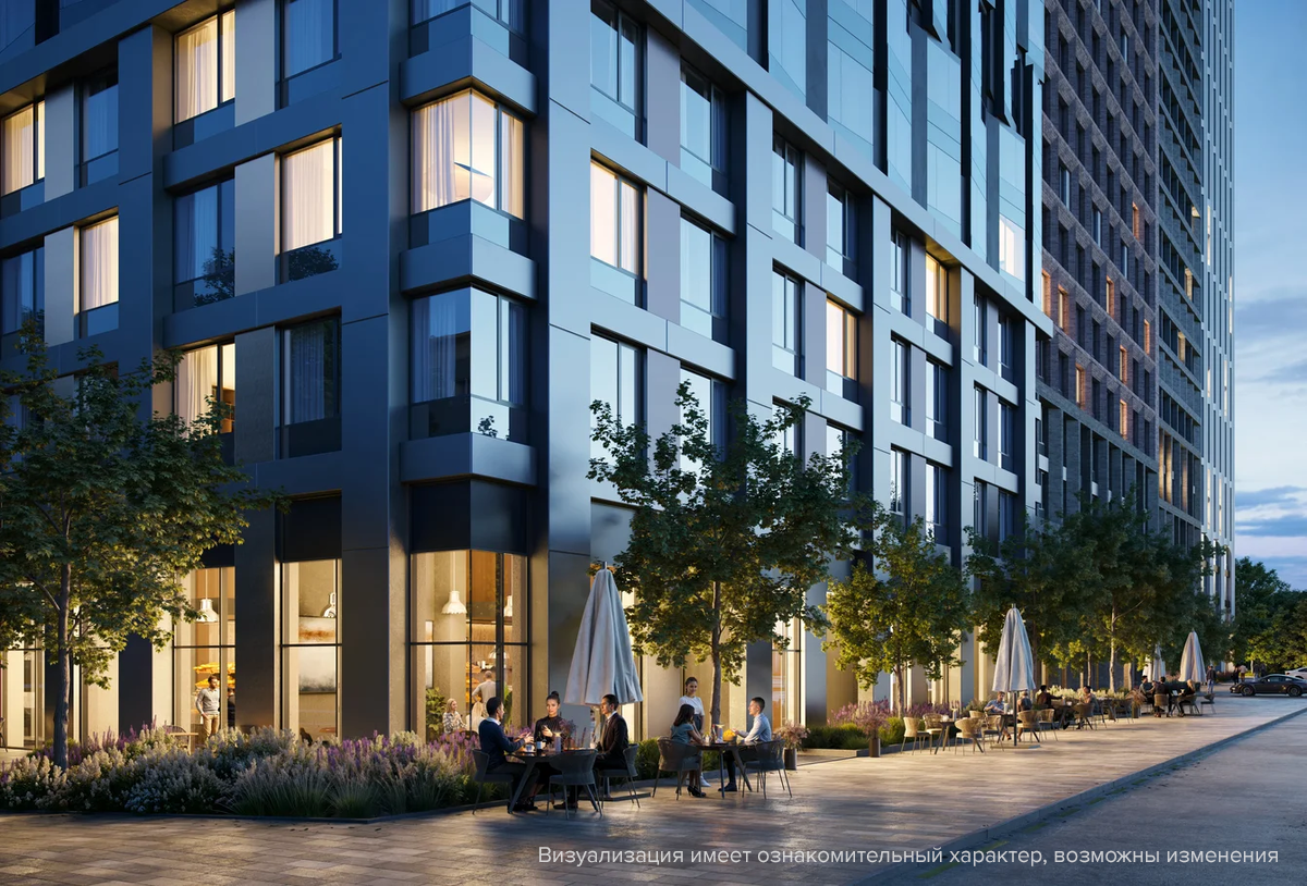 На первых этажах комплекса откроют супермаркет, ресторан, кафе и частный детский сад. Чтобы отвести ребенка в группу и купить продукты, достаточно выйти во двор