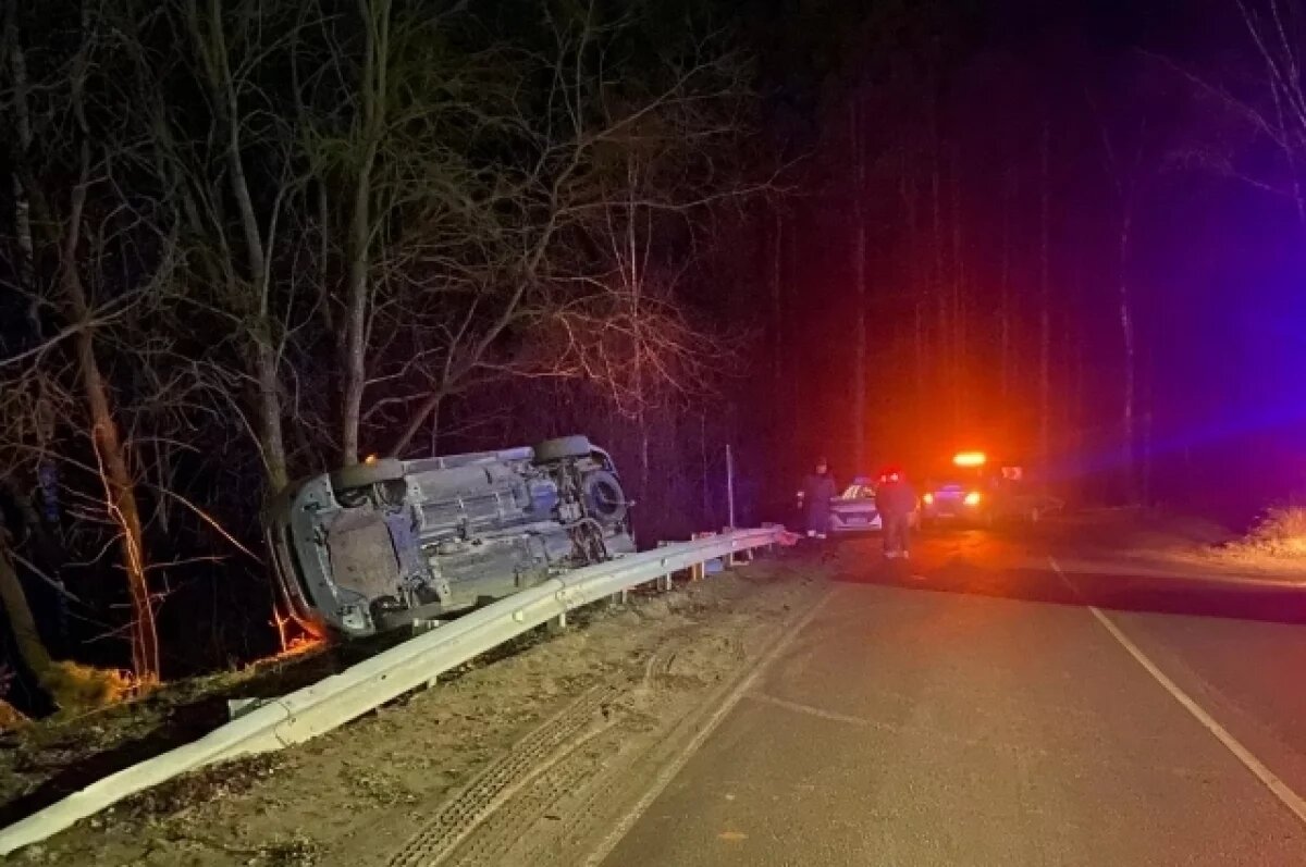    В Алексинском районе иномарка врезалась в ограждение и перевернулась
