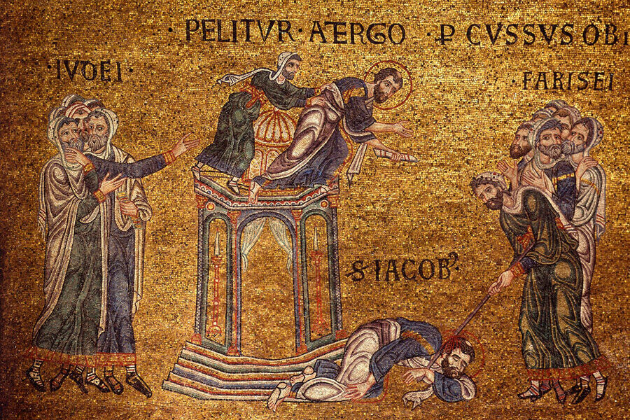 Страдания св. ап. Иакова, первого епископа Иерусалимского. Мозаика. IX в. Собор св. ап. Марка, Венеция