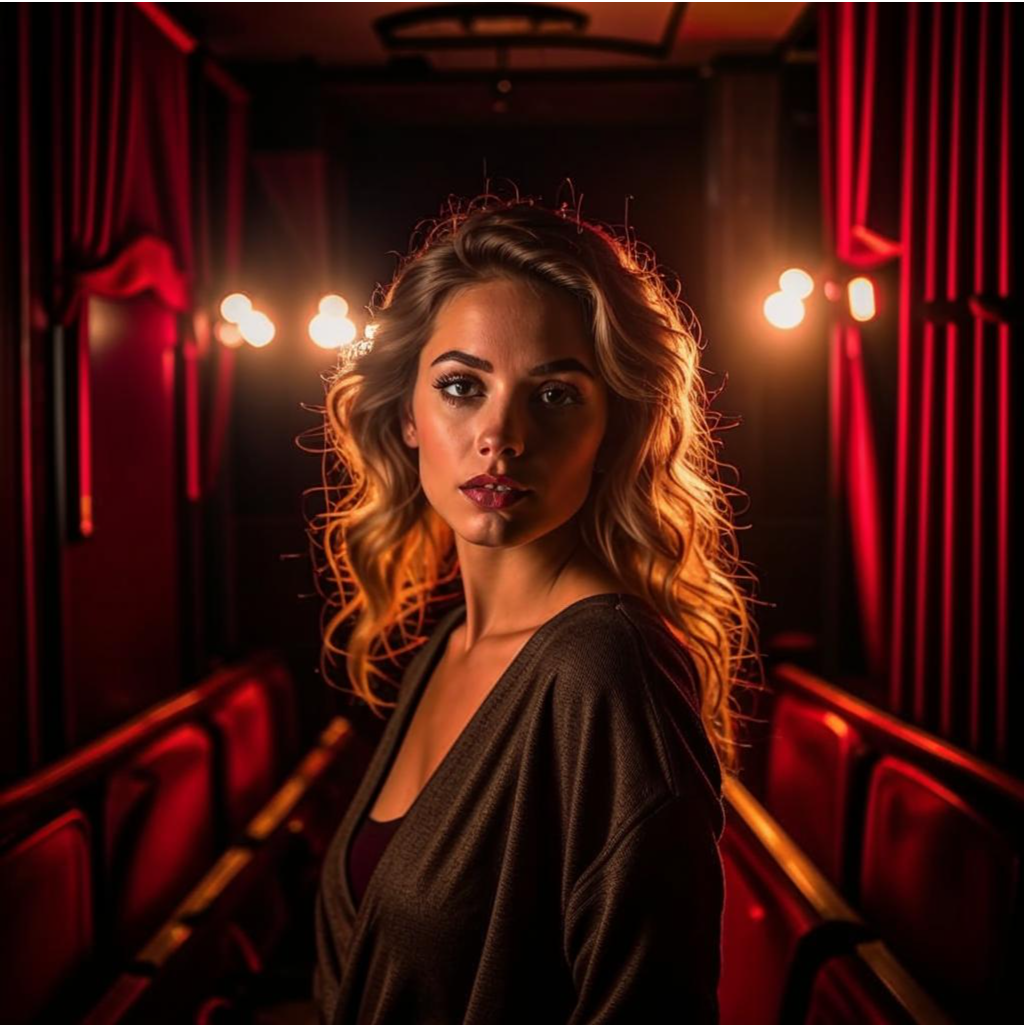Актриса за кулисами театра. Иллюстрация сгенерирована нейросетью
