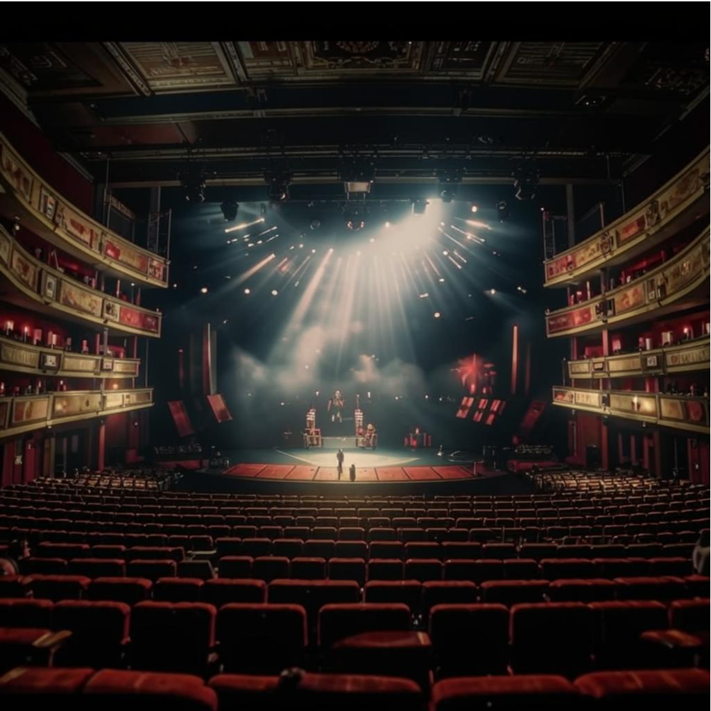 Театральная сцена. Иллюстрация сгенерирована нейросетью