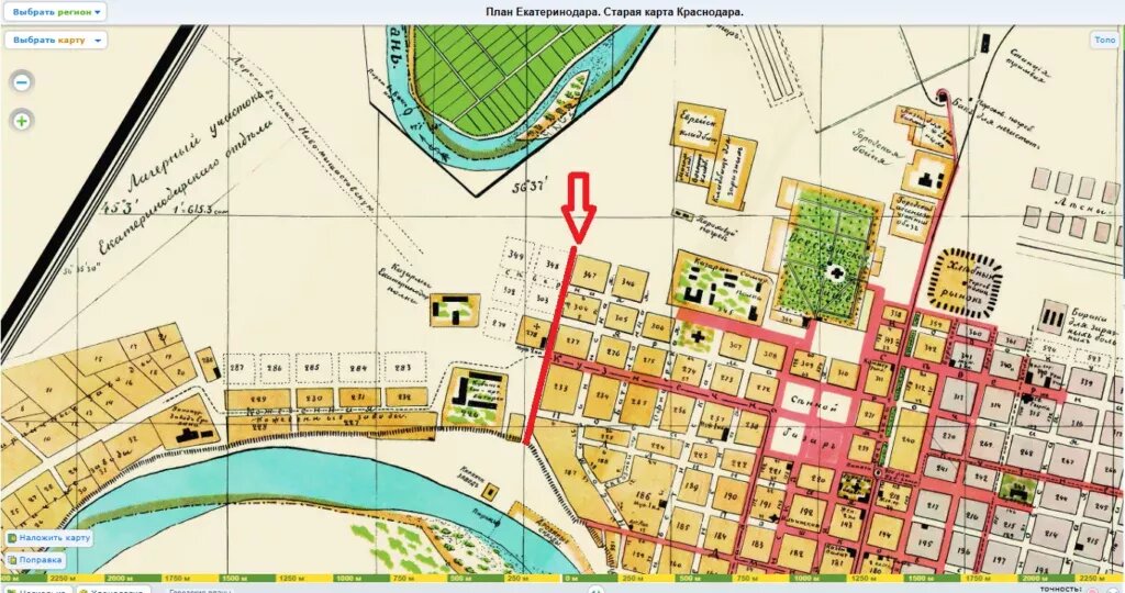 Улица Батарейная на дореволюционном плане Екатеринодара.