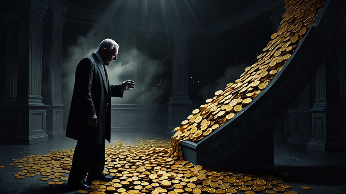Изображение: золотые монеты превращающиеся в руины пустышек