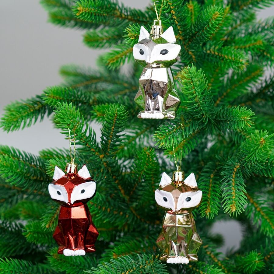 Елочное украшение "Лисички" ассорти 8 см (3 шт./уп.)