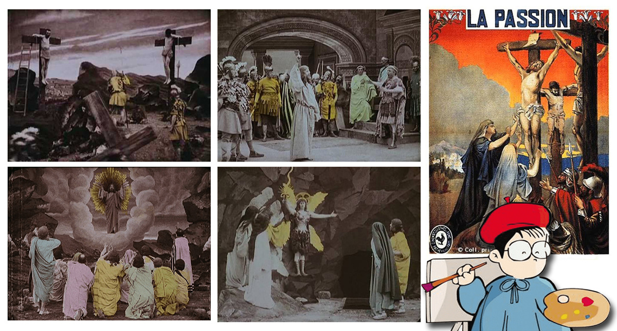 Кадры из первого цветного фильма «Жизнь и страсти Иисуса Христа» – Режиссёры: Фернан Зекка, Люсьен Нонге – Франция, 1903