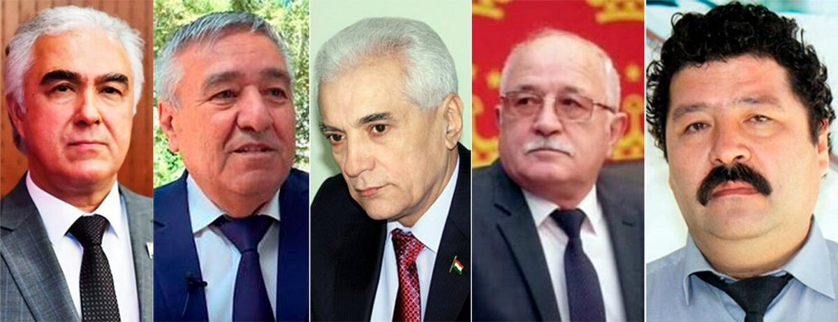 Слева направо: Саидджафар Усмонзода, Акбаршо Искандаров, Хамрохон Зарифи, Ахмадшох Комилзода, Шокирджон Хакимов. Коллаж "Ферганы"