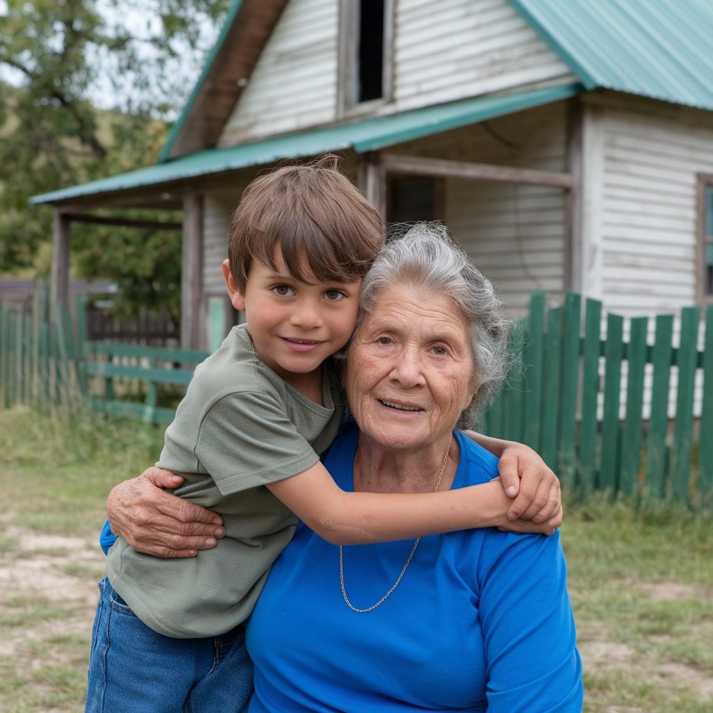 Бабушка со своим внуком. 