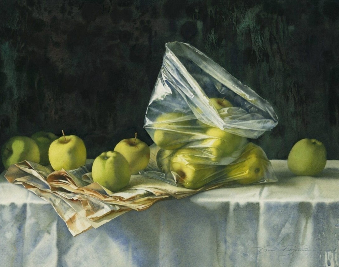 Конец Зимы. Яблоки. Художница  Елена Серафимовна Базанова