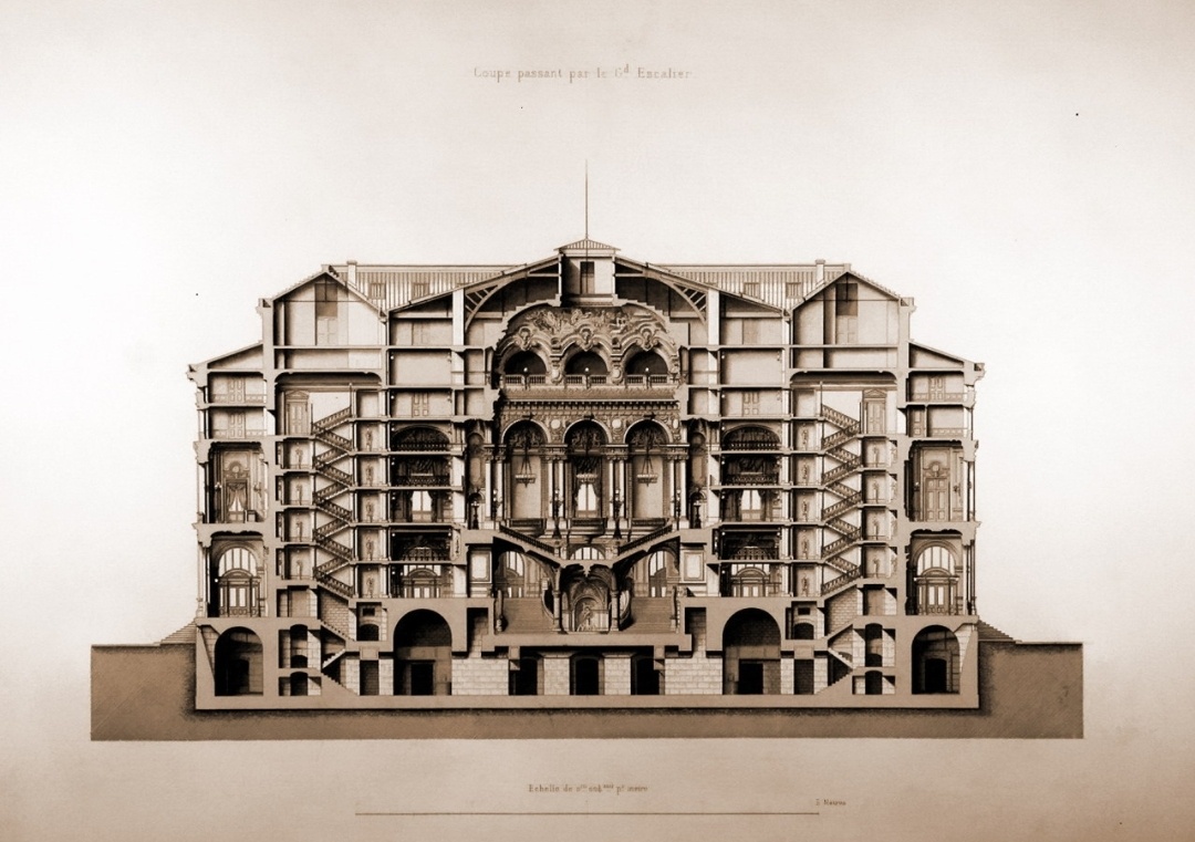 Эскиз будущего Оперного театра Гарнье, гравюра 
