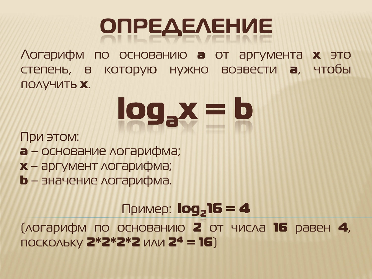 Определение и пример логарифма. Собственная иллюстрация