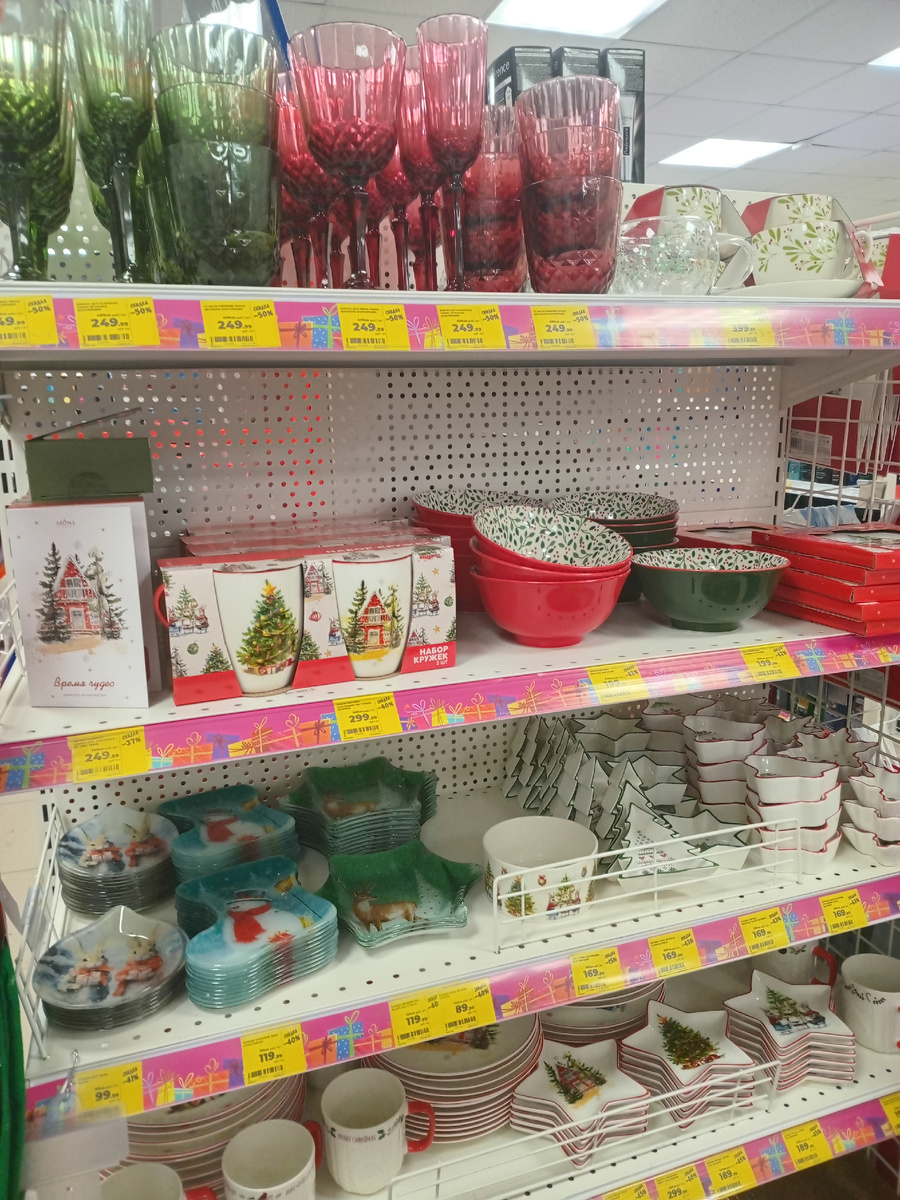 Новогодняя посуда на прилавках 