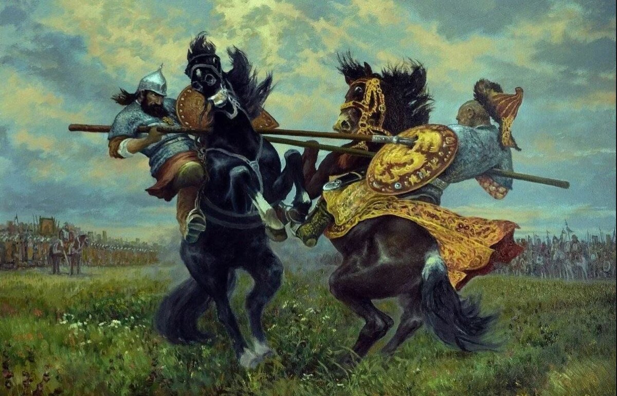 «Поединок Пересвета с Челубеем на Куликовом поле» — самая известная картина советского художника Михаила Ивановича Авилова. Из открытых источников сети Интернет.