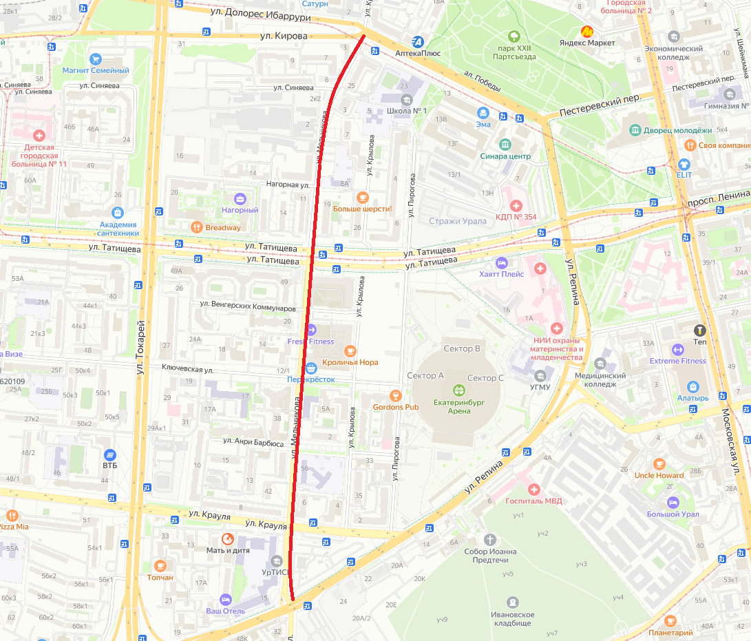 Улица Мельникова (Екатеринбург) © Яндекс