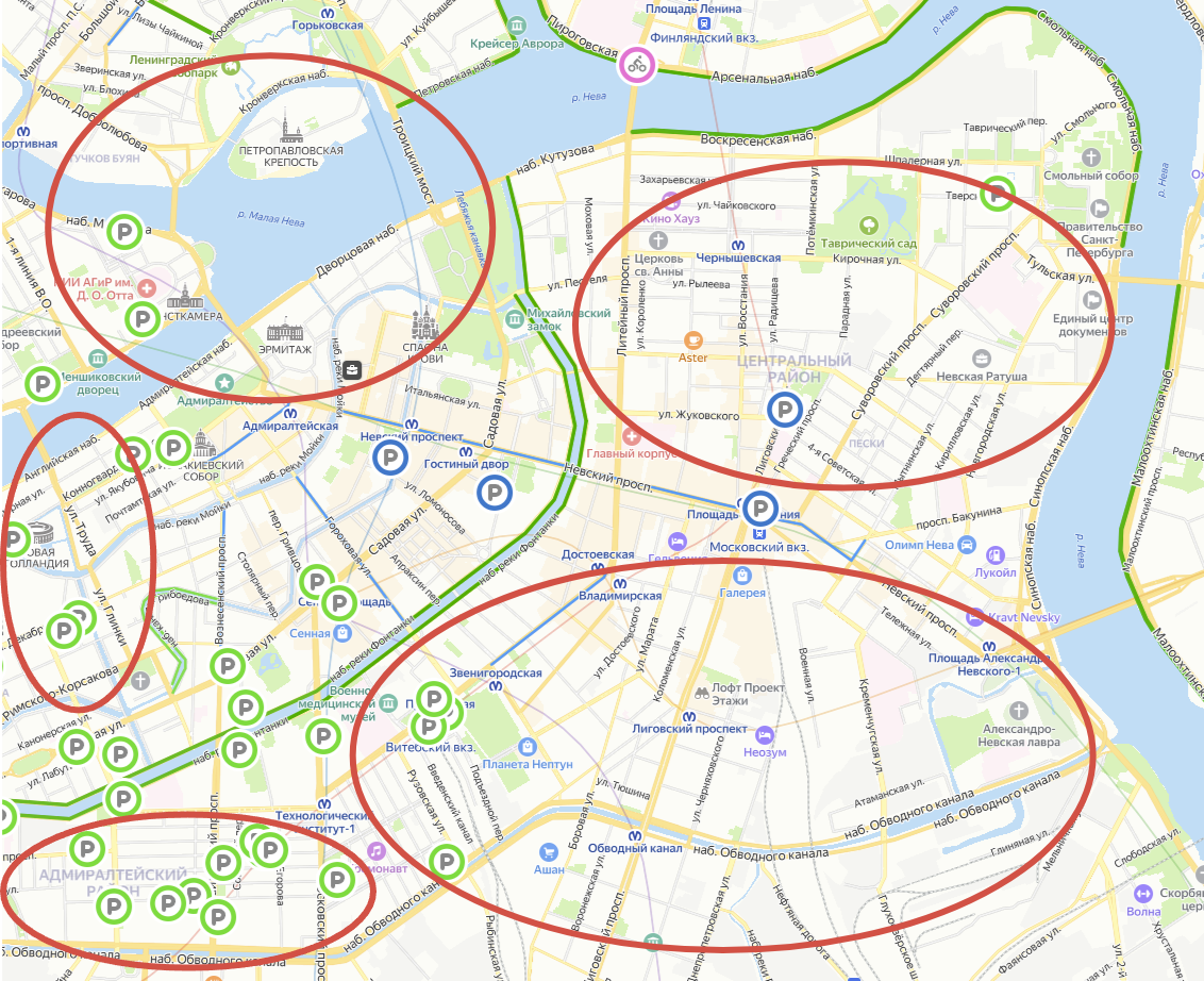 Велосипедная инфраструктура в Санкт-Петербурге устроена фрагментарно и не позволяет организовать сеть маршрутов, подходящих для ежедневных корреспонденций. 