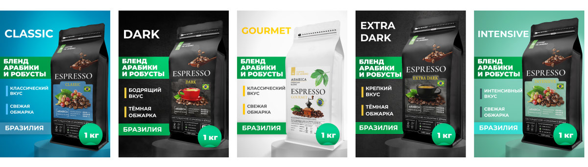 Линейка профессиональных блендов арабики и робусты De Janeiro