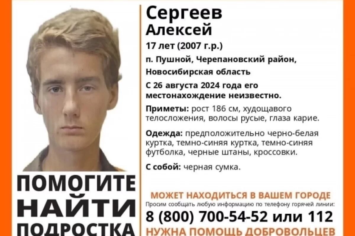    2,5 месяца в Новосибирской области не могут найти 17-летнего юношу